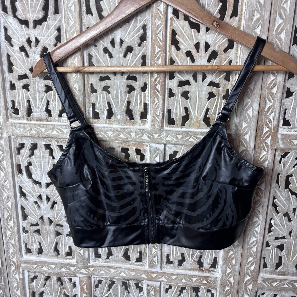 Killstar Skella Crop Top Grunge L Black Adjustable Straps Stretch Full Front Zip